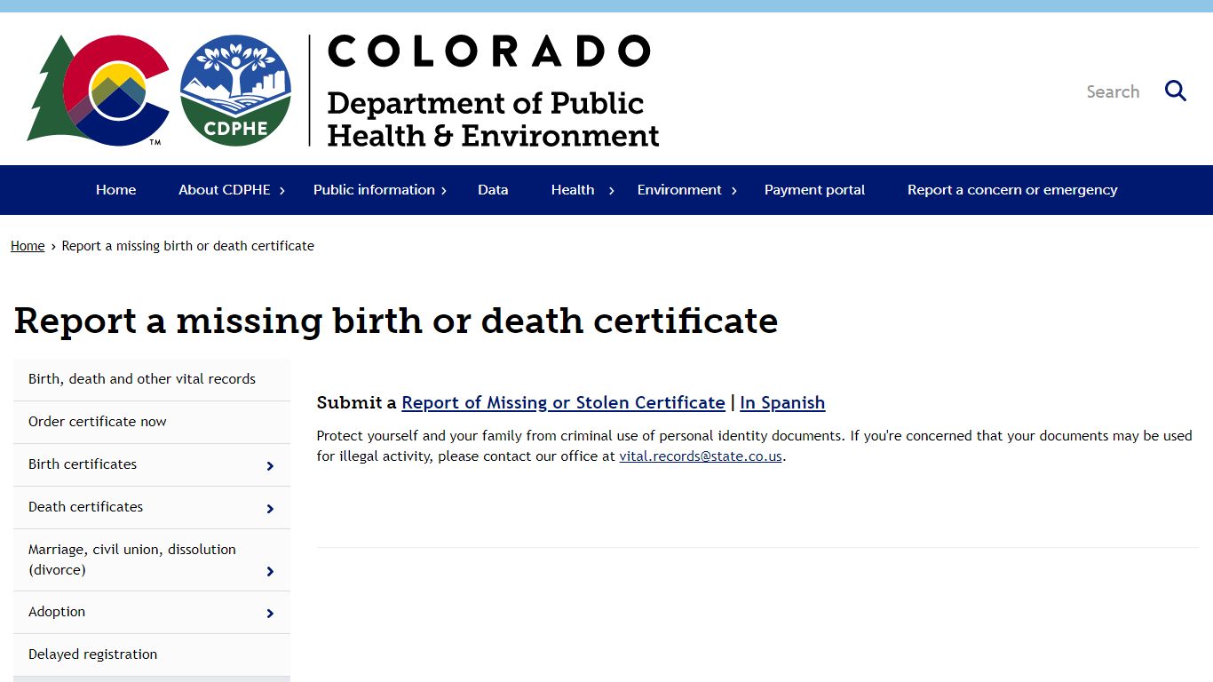 Report a missing birth or death certificate | Department of Public ...